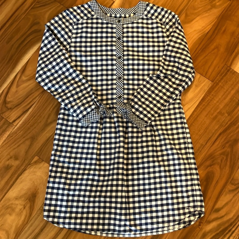 Vineyard Vines navy and white checked flannel dress - Picture 1 of 5